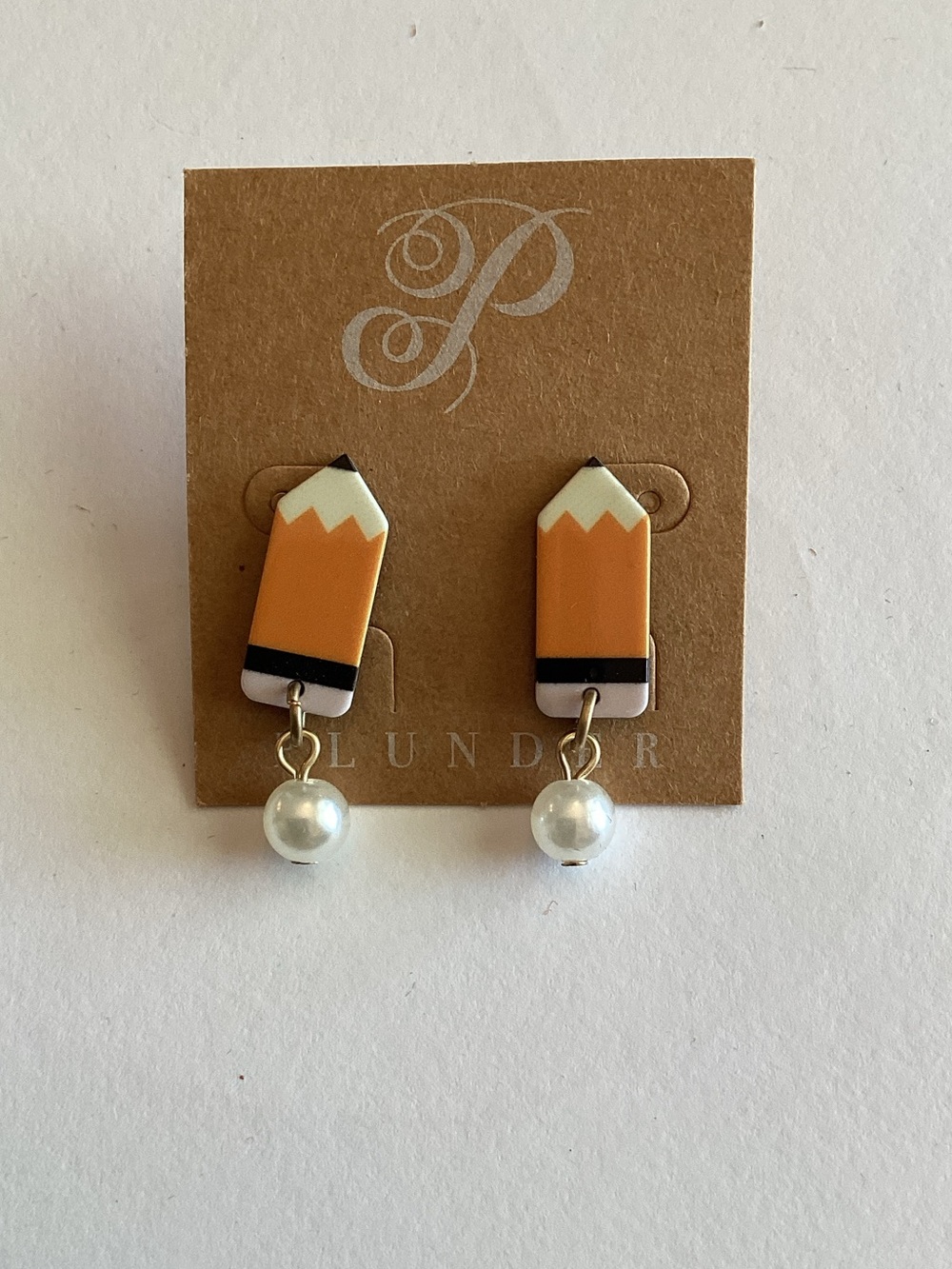 Plunder‎  Orange Pencil Earrings with Pearl Drops